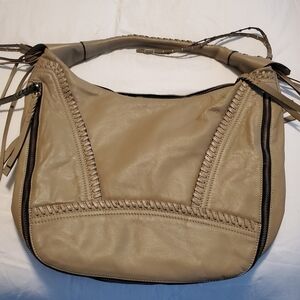 OrYANY Large Leather Hobo Style Bag With Fringe And Zippers